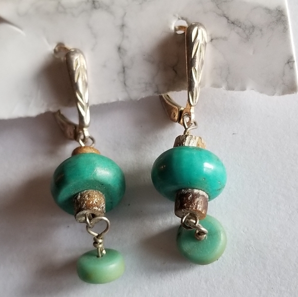 Sterling Silver earrings turquoise blue color beads .925 southwest southwestern - Picture 1 of 9